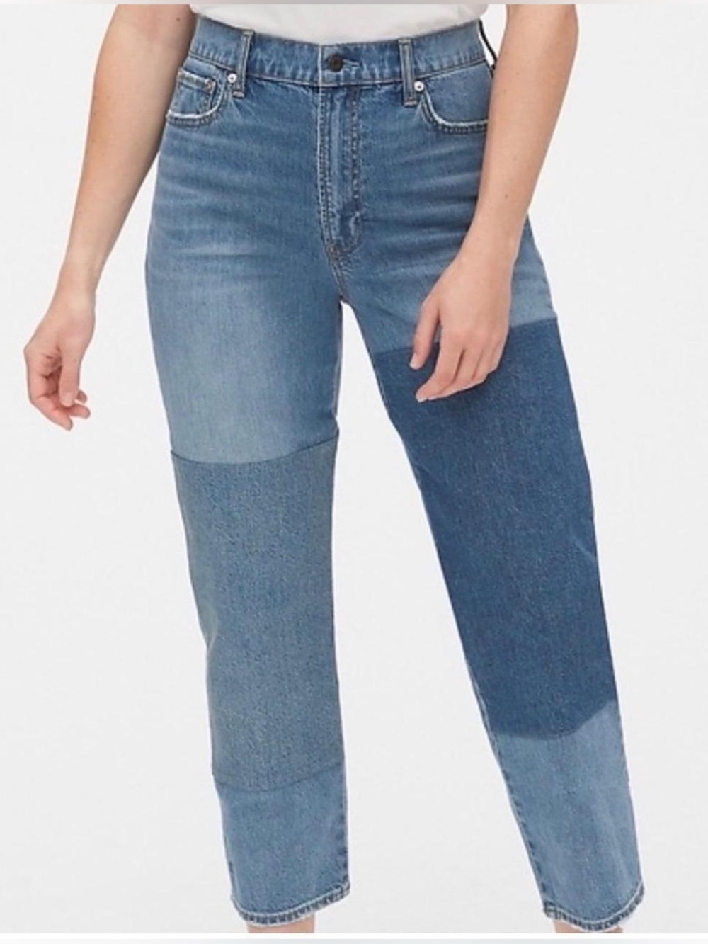 GAP Patchwork Cheeky Straight Jeans Medium Blue Wash Colorblock Size 4/27 Tall